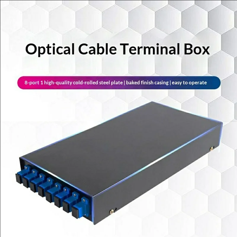 8-Port SC Fiber Optic Termination Box 0.6-0.8mm Cold Rolled Steel Wall Mount Splice Enclosure - Black - scene 1