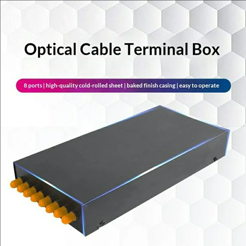 8-Port ST Fiber Optic Termination Box 0.6-0.8mm Cold Rolled Steel with Splice Tray and Pigtails - Black - scene 1