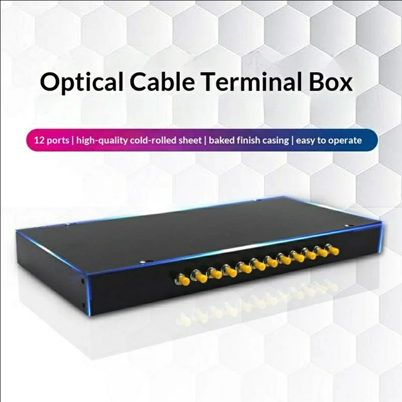 12-Port ST Fiber Optic Termination Box 0.6-0.8mm Cold Rolled Steel with Splice Tray and Pigtails - Black - scene 1