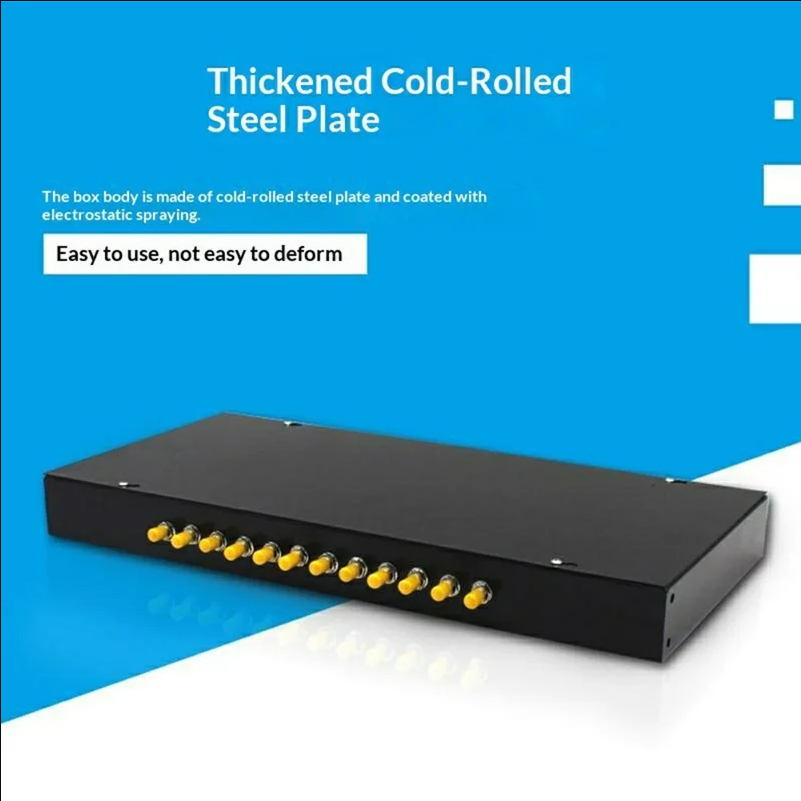 12-Port ST Fiber Optic Termination Box 0.6-0.8mm Cold Rolled Steel with Splice Tray and Pigtails - Black - scene 2