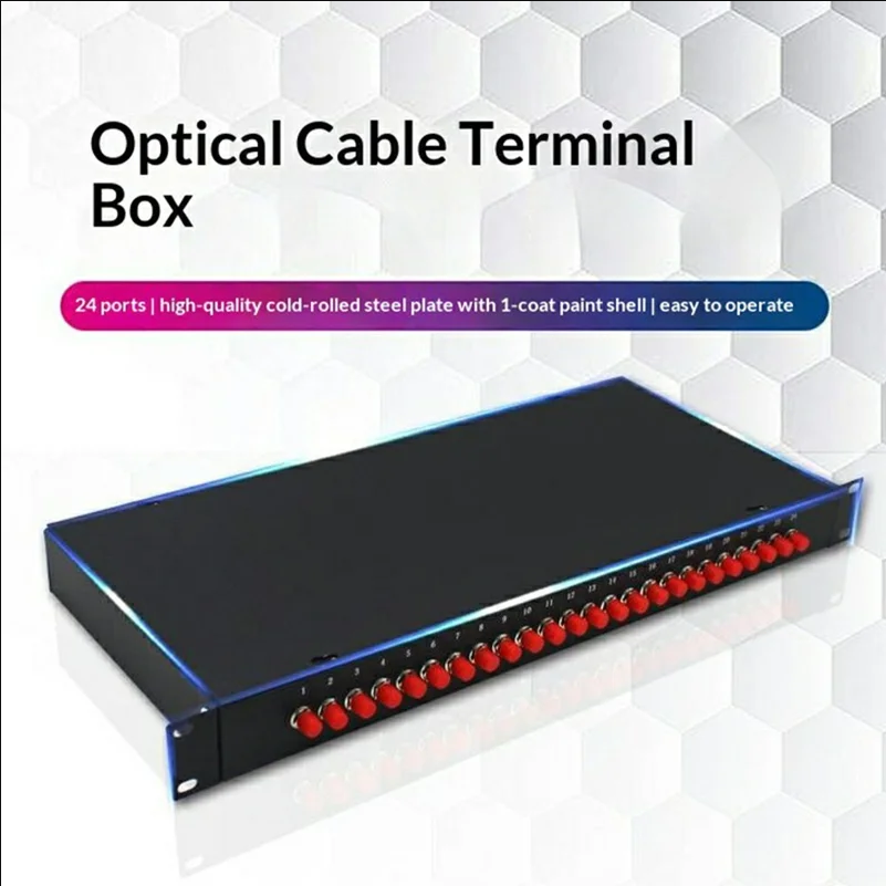 24-Port FC Fiber Optic Termination Box Cold Rolled Steel Wall Mount Splice Tray for FTTH - Black - scene 1