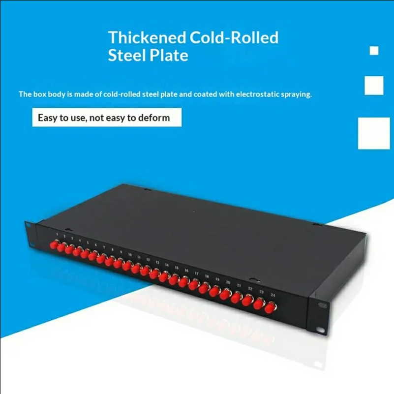 24-Port FC Fiber Optic Termination Box Cold Rolled Steel Wall Mount Splice Tray for FTTH - Black - scene 2