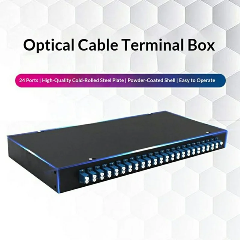 24-Port LC Duplex Fiber Optic Termination Box Cold Rolled Steel Wall Mount Splice Tray for FTTH - Black - scene 1