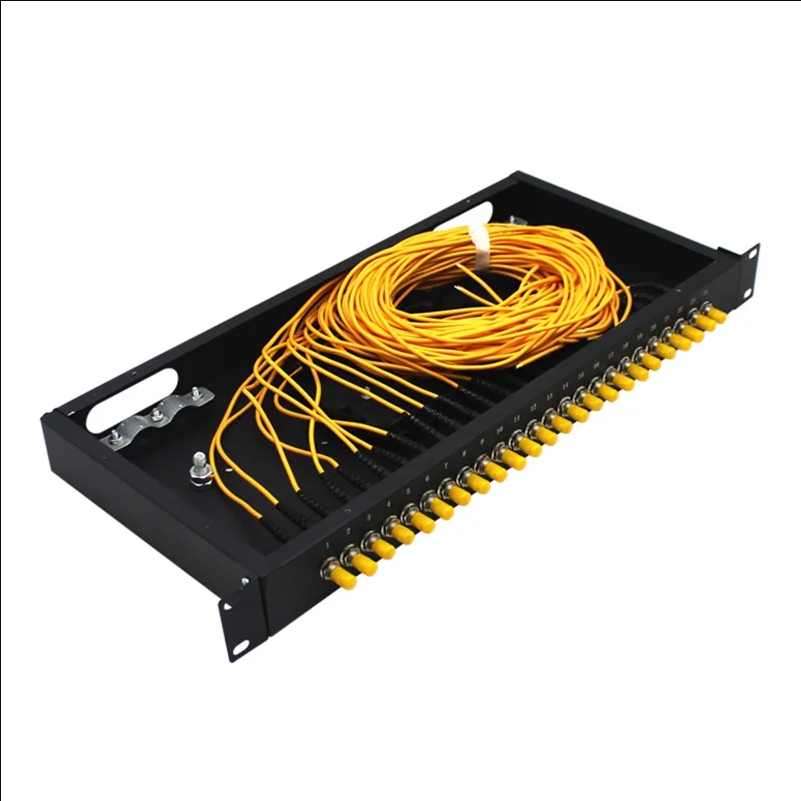 24-Port ST Fiber Optic Termination Box 0.6-0.8mm Cold Rolled Steel with Splice Tray and Pigtails - Black - scene 2