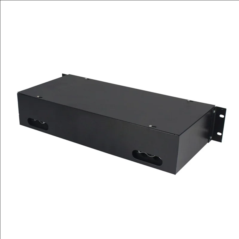 48-Port ST Fiber Optic Termination Box 0.6-0.8mm Cold Rolled Steel with Splice Tray and Pigtails - Black - scene 1