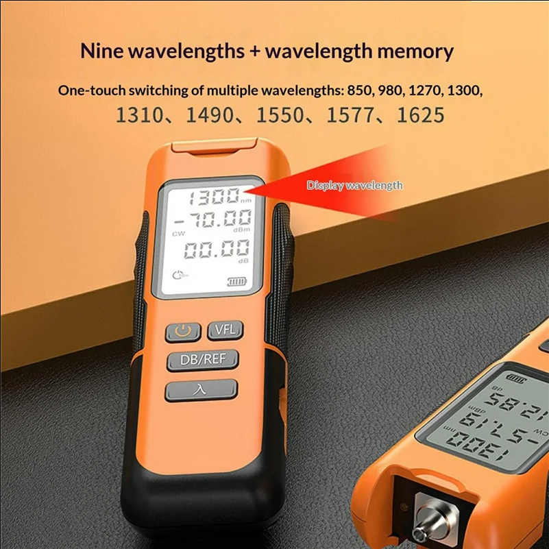 Y12-Y1510 Optical Power Meter 15km VFL -70 to +10dBm Range 9 Wavelengths Visual Fault Locator for Fiber Cable Inspection FTTH Installation - Orange - selling point 2