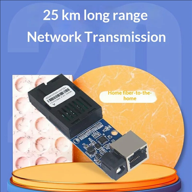 100Mbps Fiber Optic Transceiver Single Mode Single Fiber 25km SC + RJ45 PCBA Board LED Indicators Converter for Network Extension Communication Monitoring - scene 2