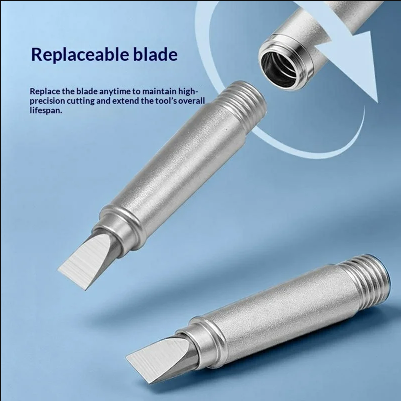 Pen Style Fiber Optic Cutting Knife Tungsten Steel Blade Replaceable Tip Aluminum Alloy Body Flat Cut Tool for Connector Assembly - Silver - scene 1