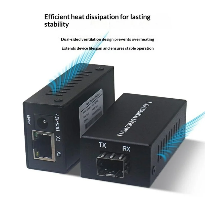 1 Pair Mini Gigabit Fiber Optic Media Converter 10 / 100 / 1000M Auto-Negotiation for Security Monitoring Data Centers Industrial Automation - UK Plug - scene 2