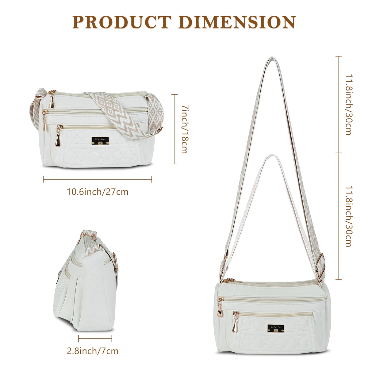 URSOFINE Quilted PU Leather Crossbody Bag for Women - Multi-Pocket Shoulder Bag with Adjustable Geometric Strap