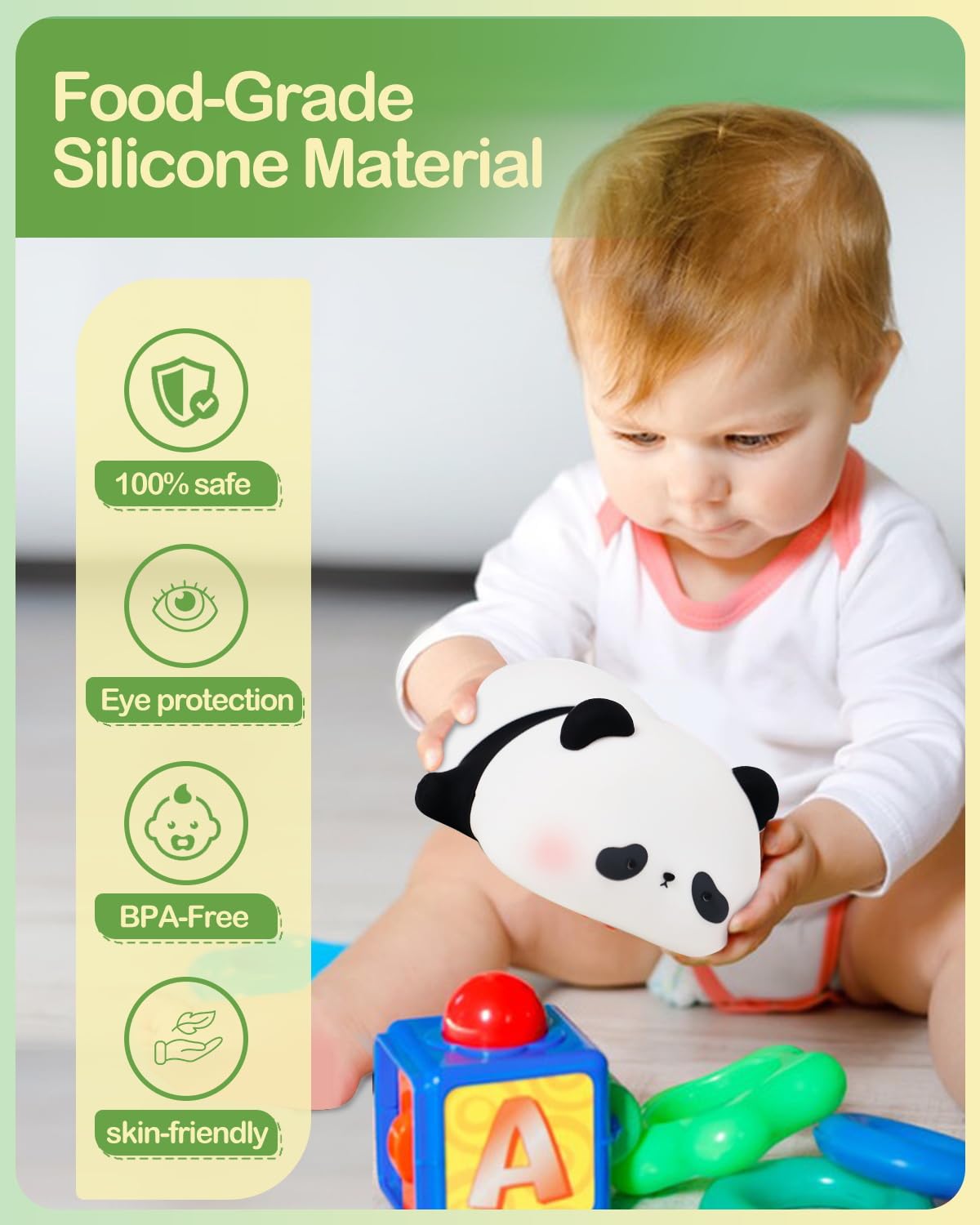 Cute Panda Night Light for Kids | Soft Silicone, 3-Level Dimmable, Nursery Lamp