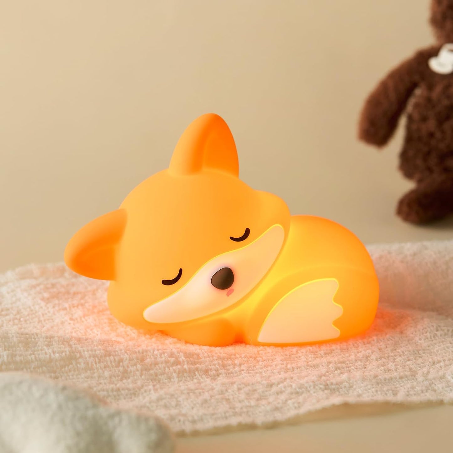 Fox Night Light for Kids | Squishy Silicone Animal Lamp, Dimmable, BPA-Free
