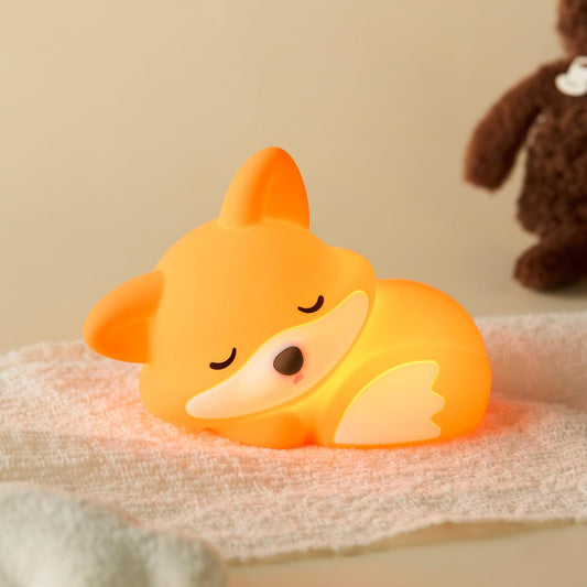 Fox Night Light for Kids | Squishy Silicone Animal Lamp, Dimmable, BPA-Free
