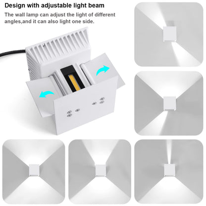 Kawell 12W Modern Wall Sconce Light LED Wall Lamp Waterproof IP65 Aluminum LED Wall Light Adjustable Beam Angle Indoor Outdoor for Bathroom Living Room Bedroom Hallway Corridor Stairs, White 6000K