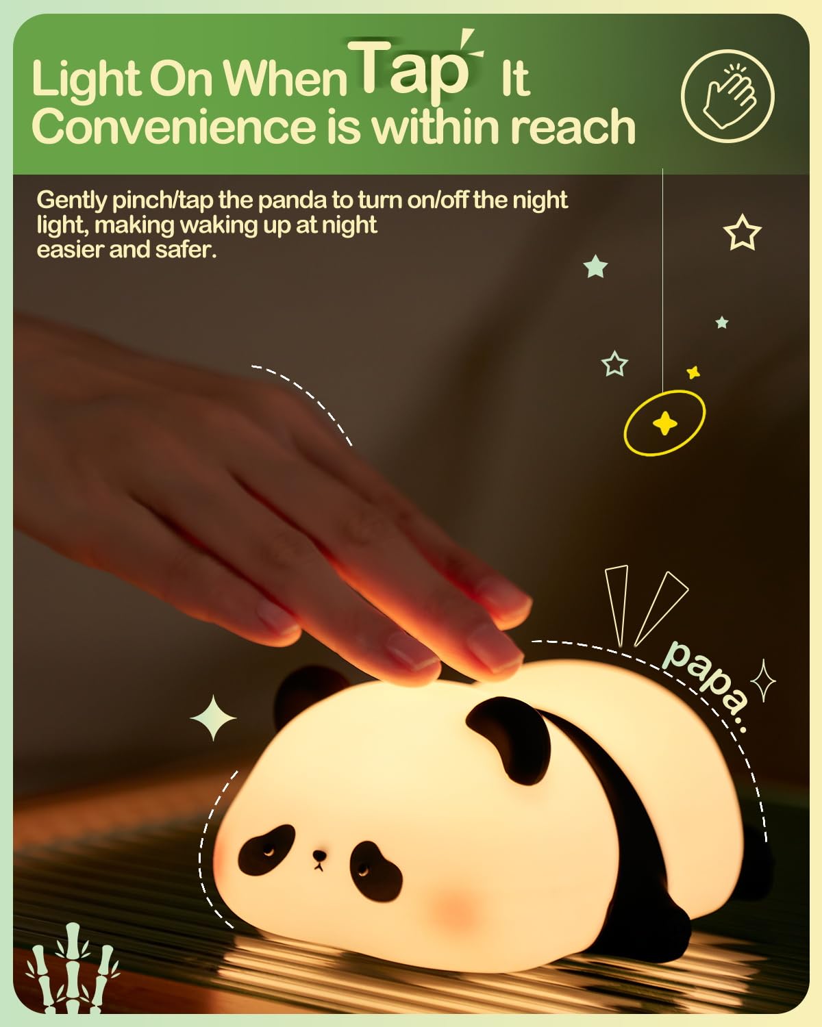 Cute Panda Night Light for Kids | Soft Silicone, 3-Level Dimmable, Nursery Lamp