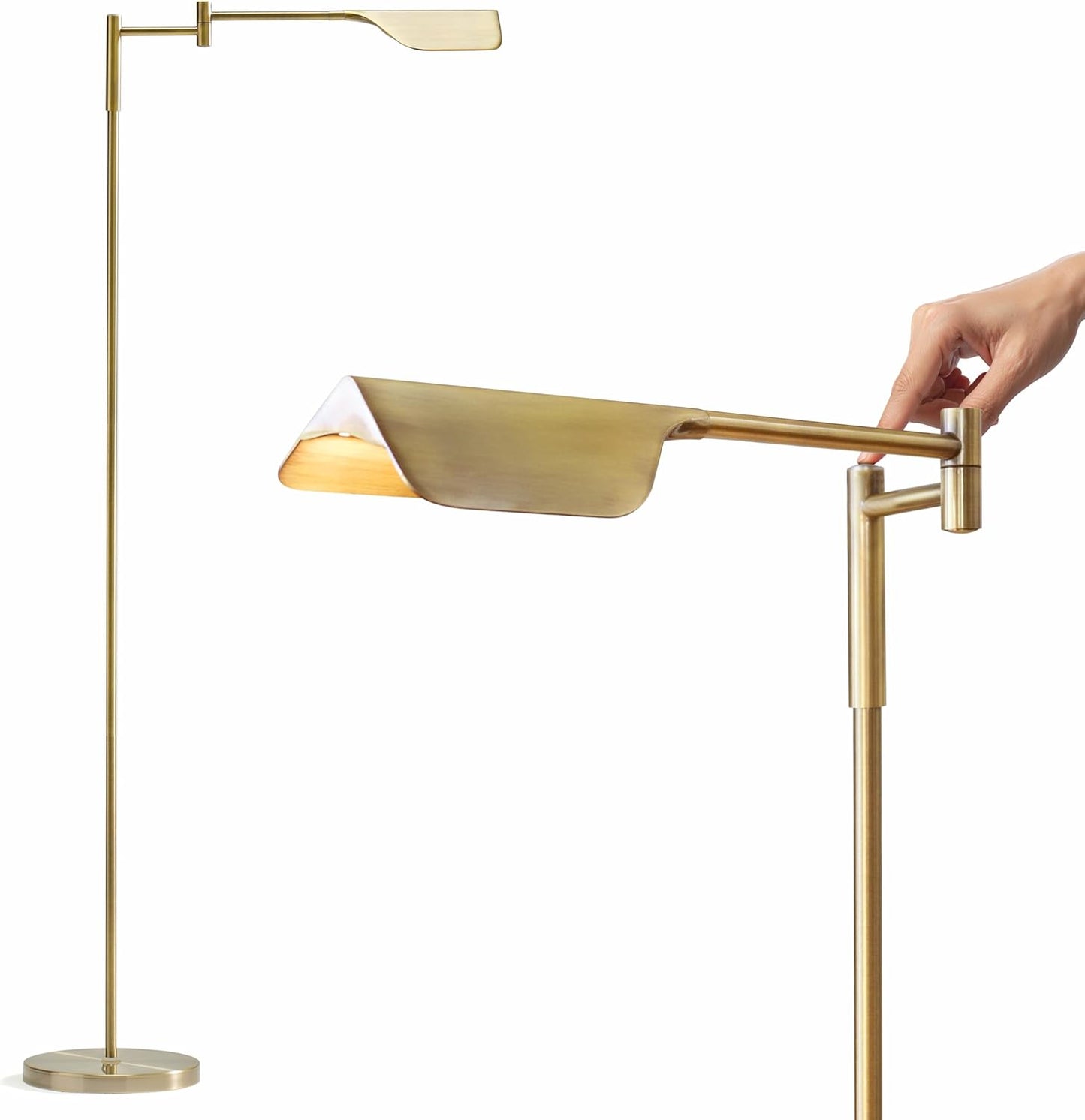 Dimmable LED Reading Floor Lamp with Adjustable Swing Arm | Antique Brass