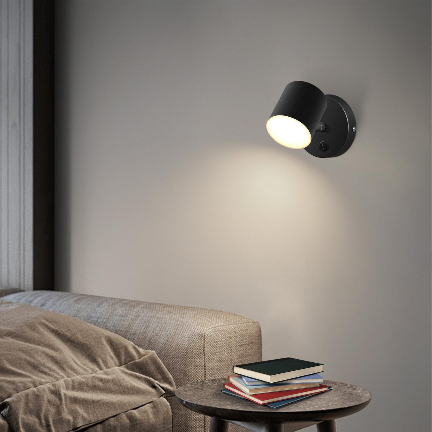 Kawell Indoor LED Wall Light with Switch Modern LED Wall Sconce Rotatable Hardwired LED Wall Lamp Nordic Style for Bedside Study Child Room, Black(3000K)