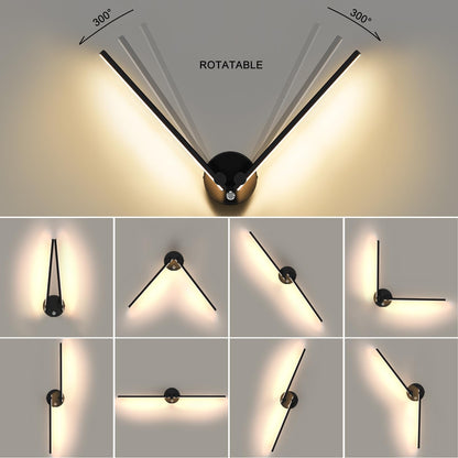 Kawell 12W Modern LED Wall Light with Switch Indoor LED Wall Sconce Hardwired LED Wall Lamp Bar with 300° Rotatable Lamp Arms for Living Room Background Wall Bedroom Hallway Aisle, Black 3000K