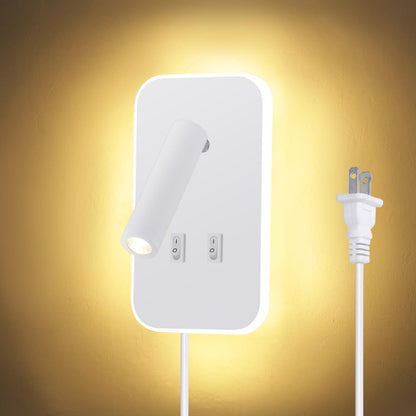 Kawell 2 in 1 8W Modern LED Wall Sconces Indoor LED Wall Light with Switch 350° Swivel 3W LED Reading Wall Spotlight LED Wall Lamp for Bedroom Bedside Living Room Study Room, White 3000K