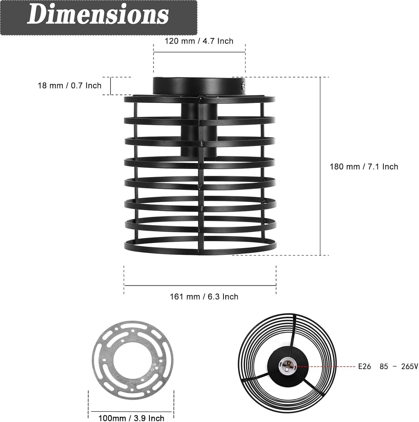 Kawell Industrial Close to Ceiling Light Fixture Black Retro Ceiling Light Flush Mount Indoor Ceiling Chandelier Light Hardwired for Hallway Living Room Bedroom Kitchen Farmhouse, Cylindrical