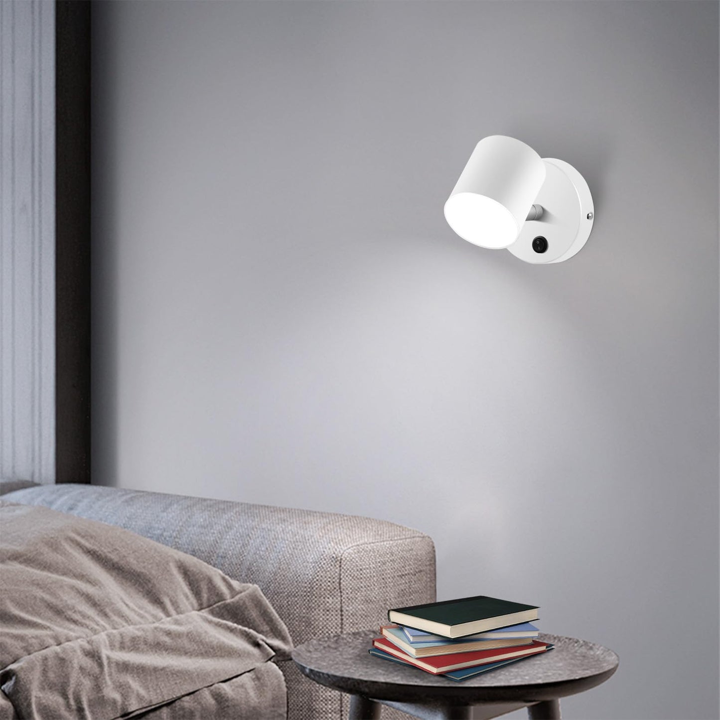 Kawell Indoor LED Wall Light with Switch Modern LED Wall Sconce Rotatable Hardwired LED Wall Lamp Nordic Style for Bedside Study Child Room, White(6000K)