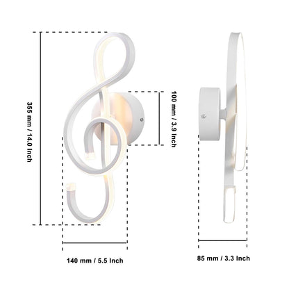 Kawell 22W Indoor LED Wall Light Modern LED Wall Sconce Light Creative Wall Lamp LED Music Symbol Art Decoration for Bedroom Living Room Cafe Lounge Stairs Corridor, White 3000K