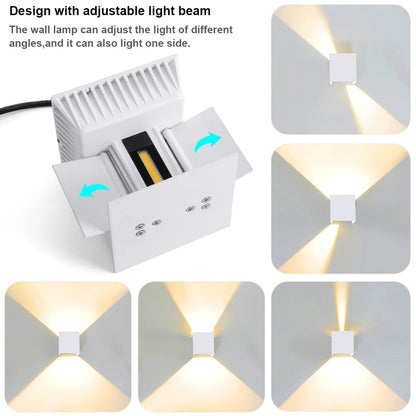 Kawell 24W Modern Wall Sconce Light LED Wall Lamp Waterproof IP65 Aluminum LED Wall Light Adjustable Beam Angle Indoor Outdoor for Bathroom Living Room Bedroom Hallway Corridor Stairs, White 3000K