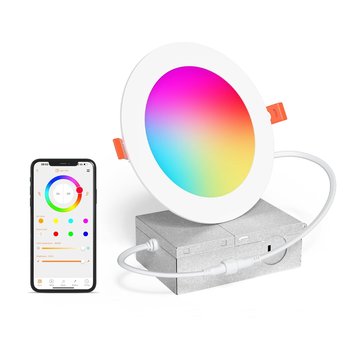 KAWELL SikSog 4-Inch Smart Recessed Lighting – RGB+CCT Color Changing, 12W, 1080LM, Alexa Compatible, Bluetooth Dimmable (Black Shell)