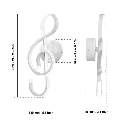 Kawell 22W Indoor LED Wall Light Modern LED Wall Sconce Light Creative Wall Lamp LED Music Symbol Art Decoration for Bedroom Living Room Cafe Lounge Stairs Corridor, White 6000K