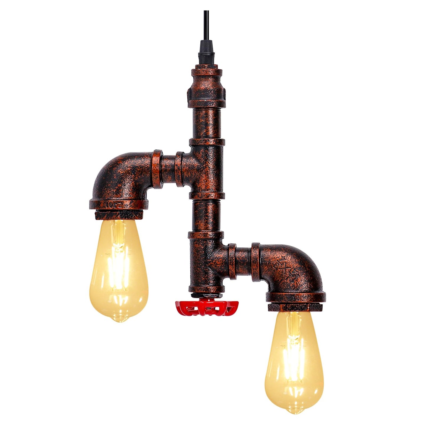 Kawell Vintage Pendant Light Fixtures Industrial Retro Ceiling Chandelier Creative Water Pipe Hanging Light Fixtures Art Deco Iron E26 60W Max for Bedroom Cafe Bar Restaurant Kitchen, Rust Color