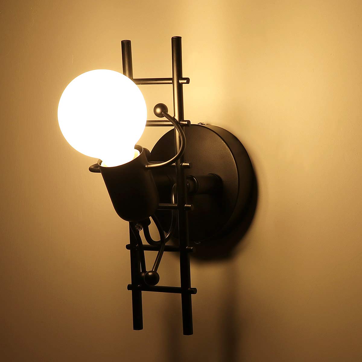 Kawell Creative Humanoid Wall Light Fixtures Indoor Wall Lamp Modern Wall Sconce Light Fixtures Art Deco for Children Room Bedroom Living Room Kitchen Stairs Hallway Restaurant Cafe Bar, Black