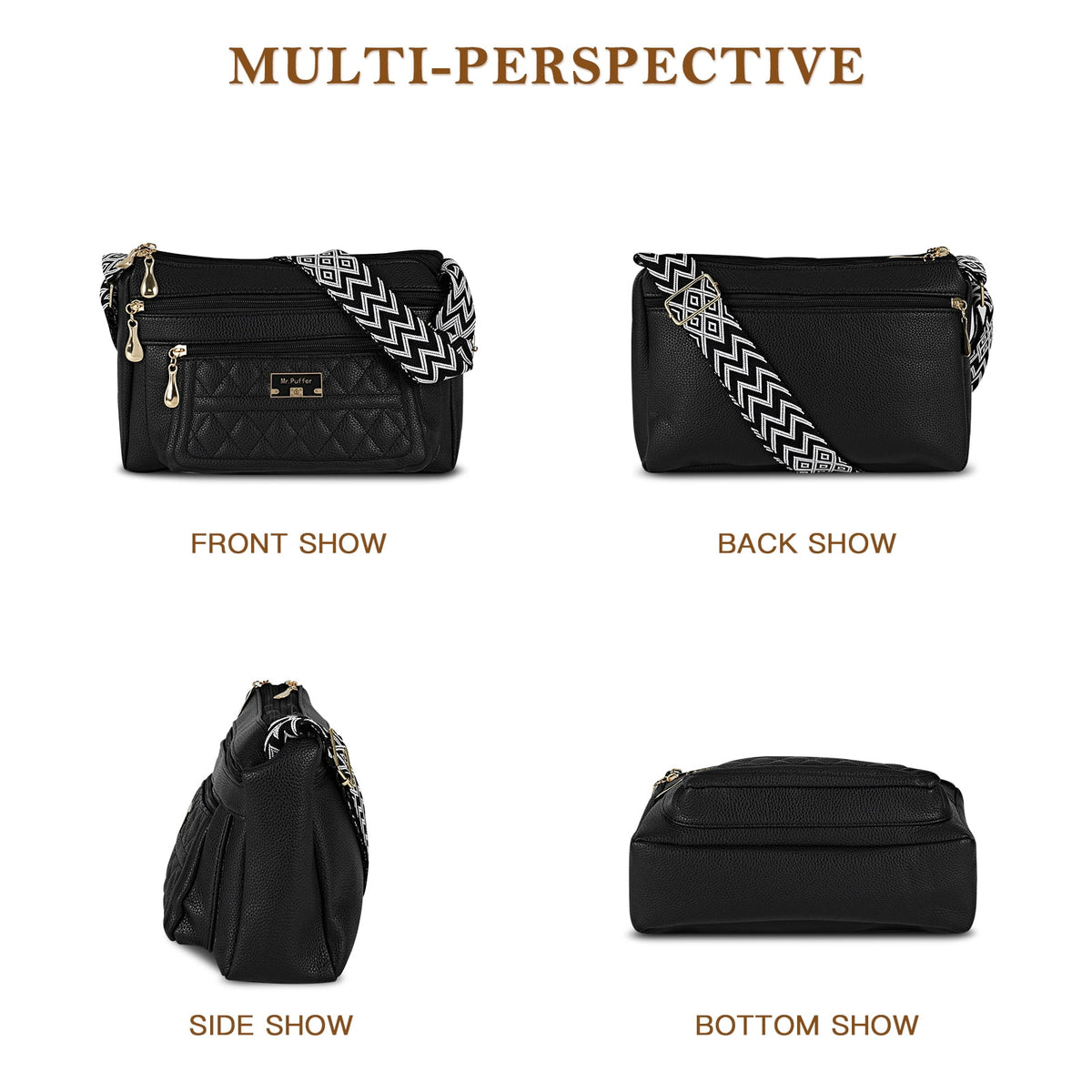 URSOFINE Quilted PU Leather Crossbody Bag for Women - Multi-Pocket Shoulder Bag with Adjustable Geometric Strap