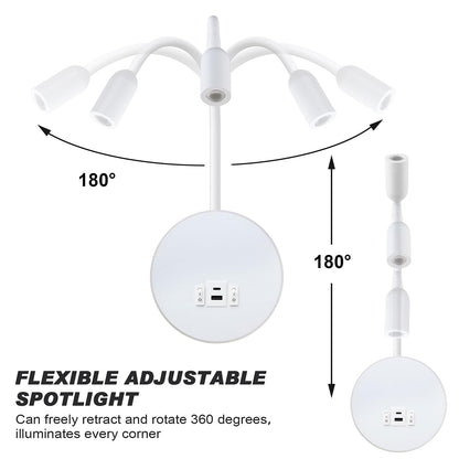 Kawell Modern LED Wall Sconce with Switch Swivel Bedside Reading Spotlight Hardwired 9W+3W LED Wall Light with USB & Type-C Ports Indoor for Bedroom Study Living Room, White