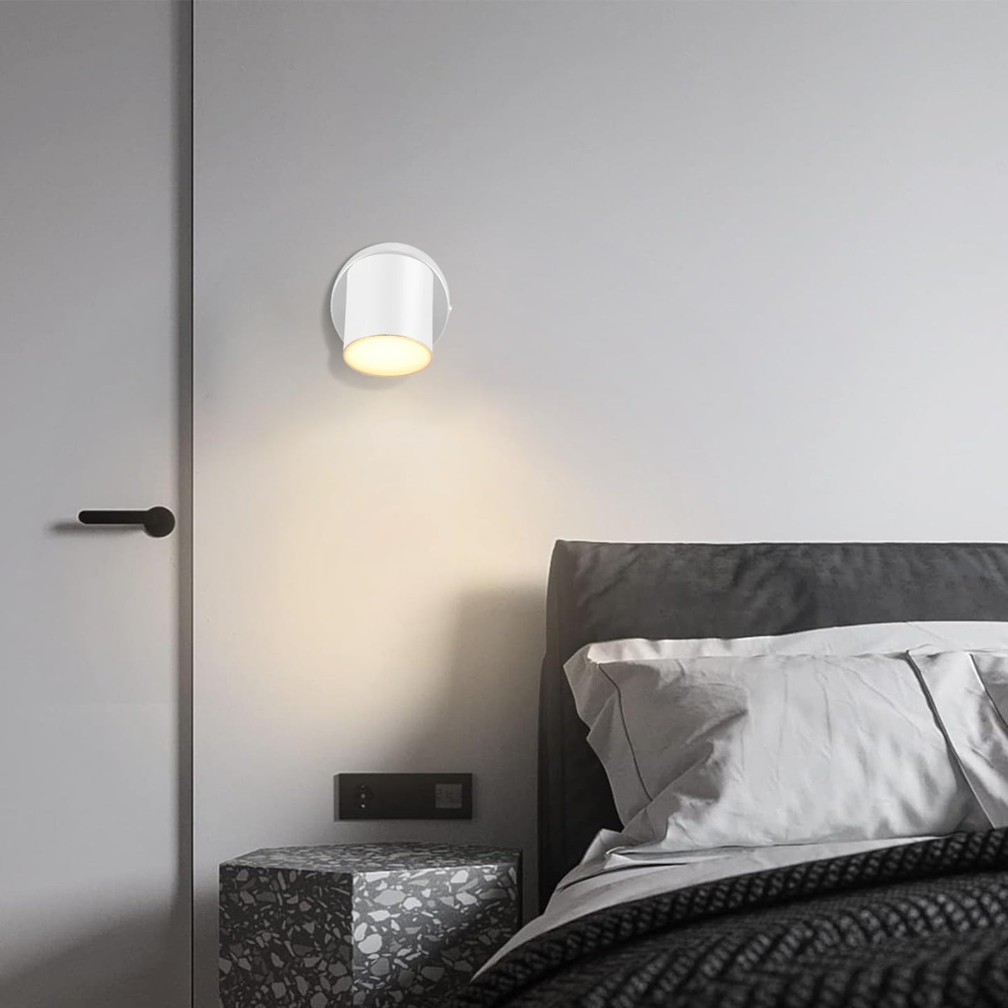 Kawell Indoor LED Wall Light with Switch Modern Wall Sconce Rotatable Hardwired Wall Lamp Nordic Style for Bedside Study Child Room, White(3000K)