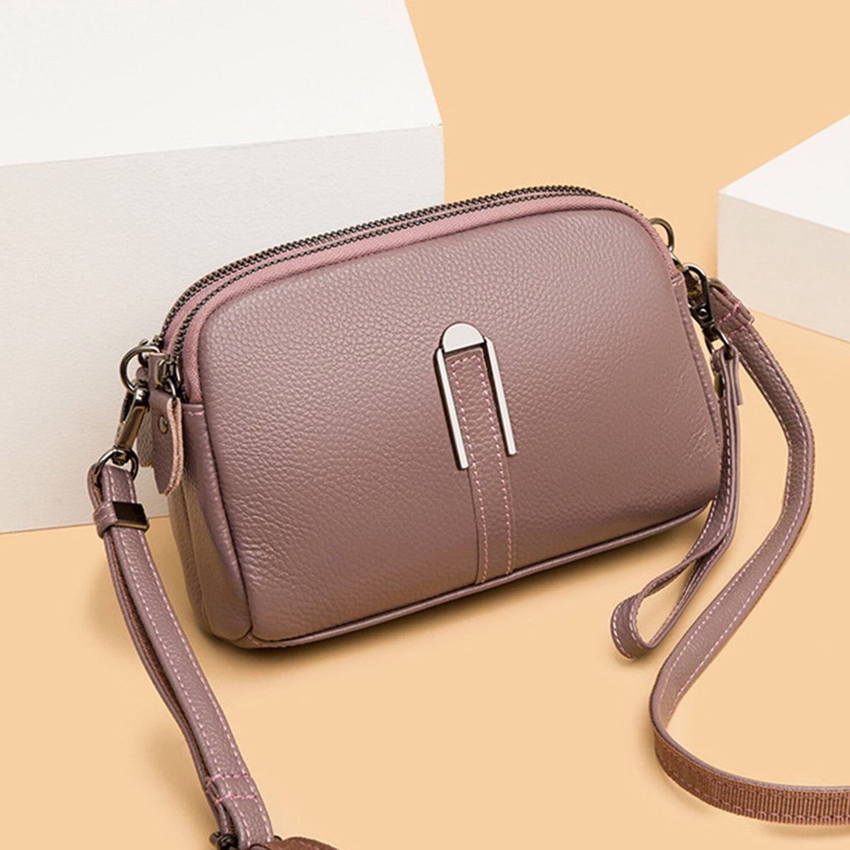 KAWELL Crossbody Bags for Women Genuine Leather Shoulder Purse Cross Body Bag with Wristlet Top Zipper