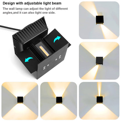 Kawell 12W Modern Wall Sconce Light LED Wall Lamp Waterproof IP65 Aluminum LED Wall Light Adjustable Beam Angle Indoor Outdoor for Bathroom Living Room Bedroom Hallway Corridor Stairs, Black 3000K