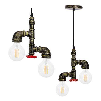 Kawell Vintage Pendant Light Fixtures Industrial Retro Ceiling Chandelier Creative Water Pipe Hanging Light Fixtures Art Deco Iron E26 60W Max for Bedroom Cafe Bar Restaurant Kitchen, Bronze Color