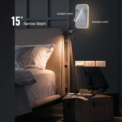 Kawell 2 in 1 8W Modern LED Wall Sconces Indoor LED Wall Light with Switch 350° Swivel 3W LED Reading Wall Spotlight LED Wall Lamp for Bedroom Bedside Living Room Study Room, White 3000K
