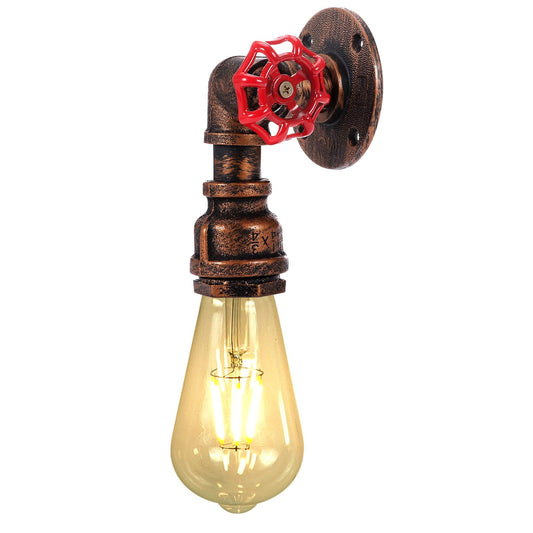 Kawell Vintage Wall Light Fixtures Industrial Retro Wall Sconce Light Creative Water Pipe Wall Lamp Iron Art Single E26 60W Max for Bedroom Kitchen Restaurant Loft Cafe Bar Hallway, Red