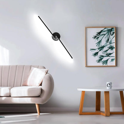 Kawell 12W Modern LED Wall Light with Switch Indoor LED Wall Sconce Hardwired LED Wall Lamp Bar with 300° Rotatable Lamp Arms for Living Room Background Wall Bedroom Hallway Aisle, Black 6000K