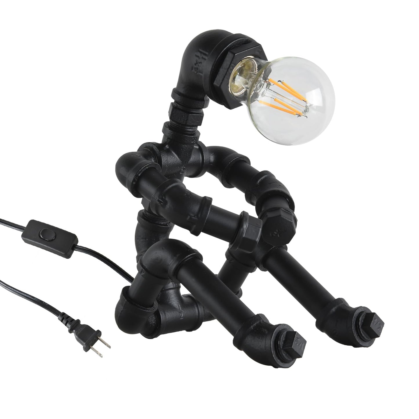 KAWELL Industrial Robot Table Lamp - Vintage Steampunk Desk Lamp with Metal Pipe Design for Bedroom, Office & Bar Decor
