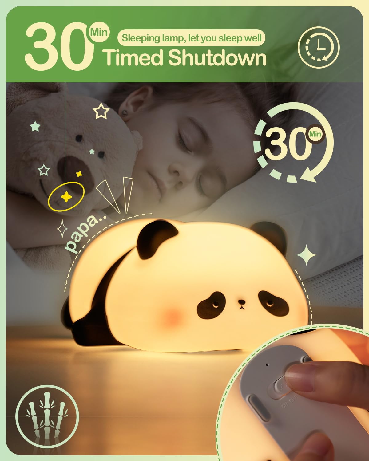 Cute Panda Night Light for Kids | Soft Silicone, 3-Level Dimmable, Nursery Lamp