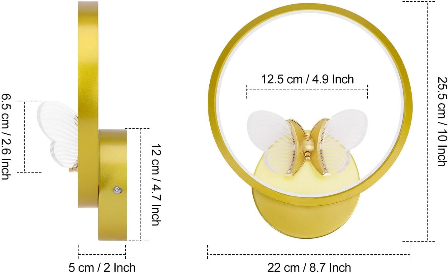 KAWELL Butterfly Wall Sconce 16W LED - Modern Decorative Wall Light Fixture with Illuminated Butterfly Design for Bedroom & Living Room