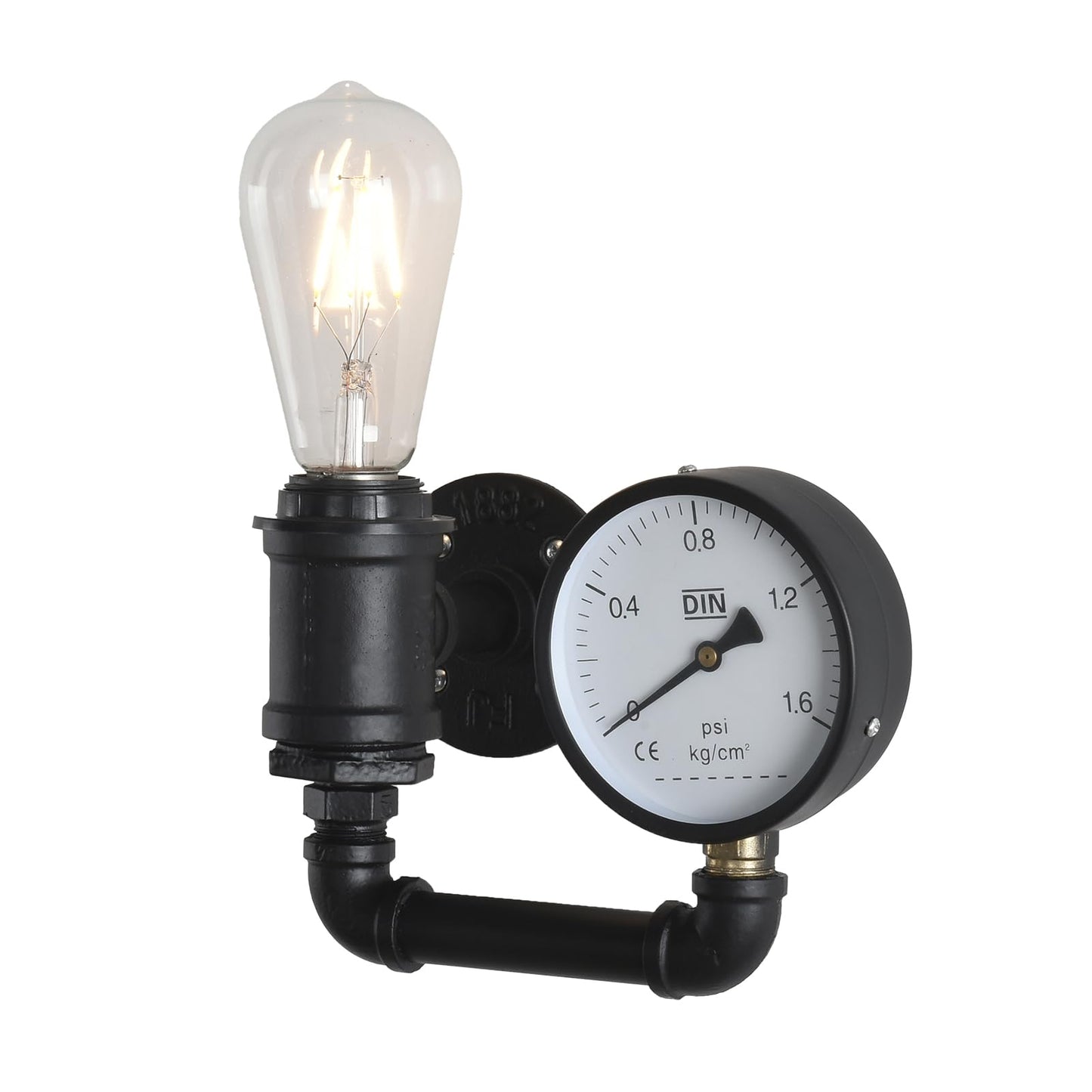 KAWELL Steampunk Wall Sconce - Vintage Industrial Pipe Wall Light with Pressure Gauge Design, E26 Edison Bulb Fixture for Bar, Cafe & Bedroom