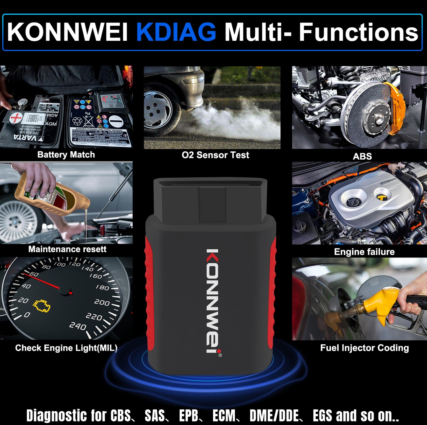 KONNWEI KDIAG Bluetooth 5.0 Full System OBD2 Scanner | 31+ Reset Functions | iOS & Android