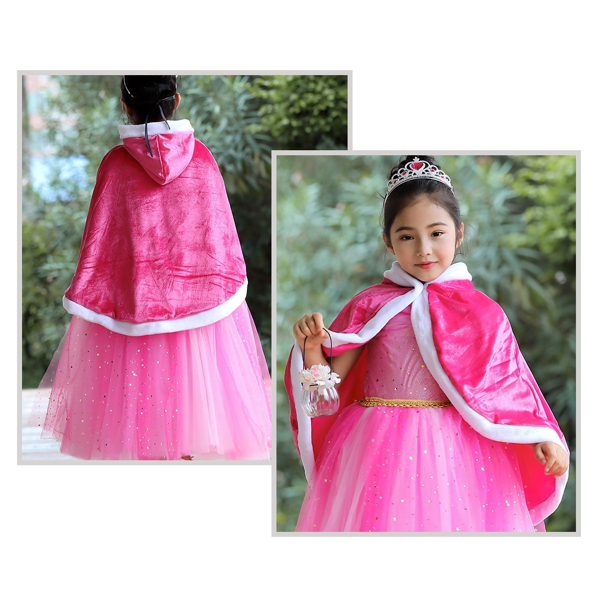 KAWELL Princess Hooded Cape Cloaks Costume for Girls Dress up, Child 3 to 12 Years