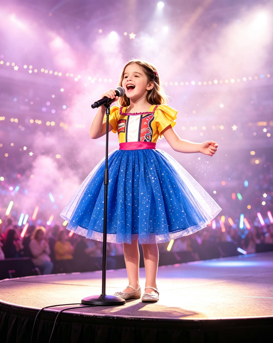 Pop Singer Idol Cosplay Costume with Tutu Dress Sparkly Blue Tulle Halloween Birthday Costume for 3-9 Years