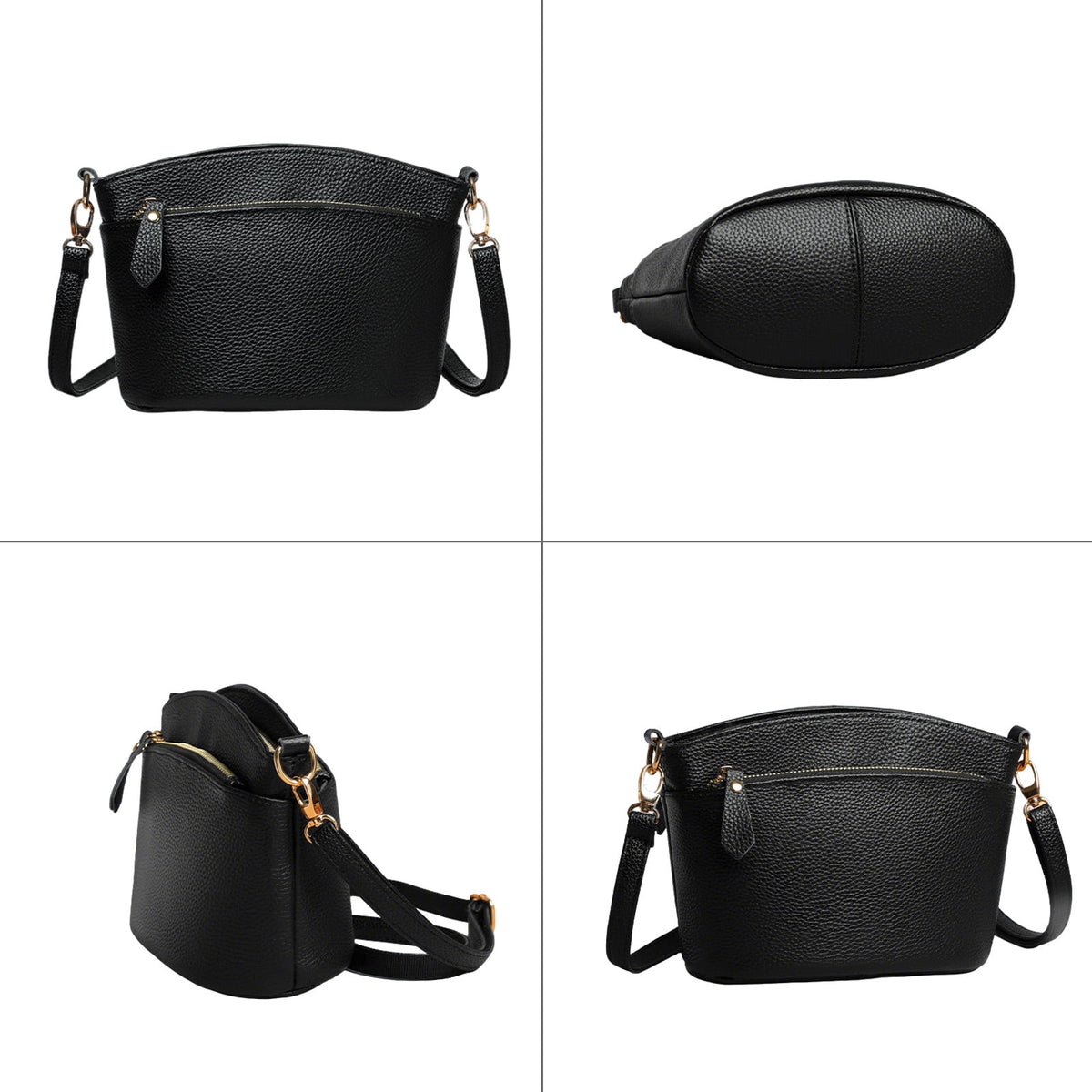 URSOFINE Women's Genuine Leather Crossbody Purse Multi-Zipper Bucket Bag Lightweight Casual Shoulder Bag for Everyday & Travel