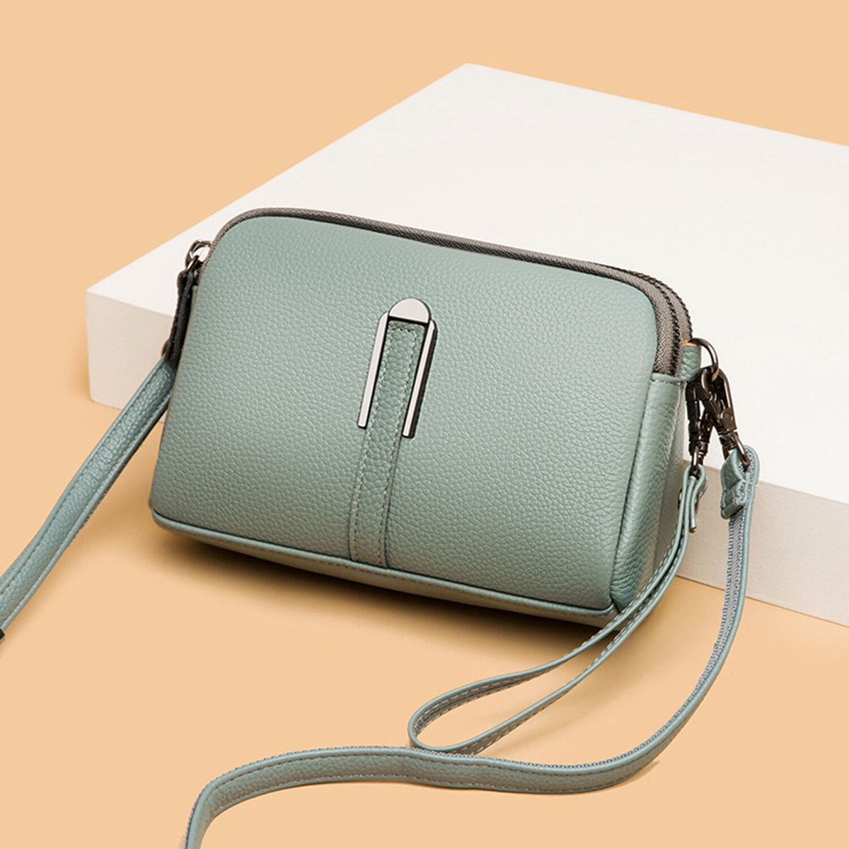 KAWELL Crossbody Bags for Women Genuine Leather Shoulder Purse Cross Body Bag with Wristlet Top Zipper