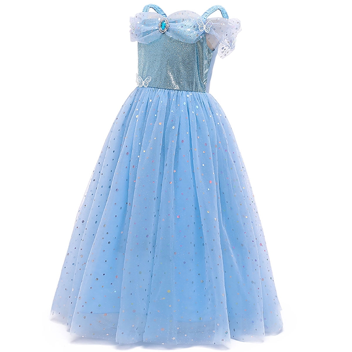 KAWELL Toddler Girls' Princess Dress Costume, Blue Sparkle Tulle Gown for Christmas, Halloween, Birthday Party, Ages 3-10T
